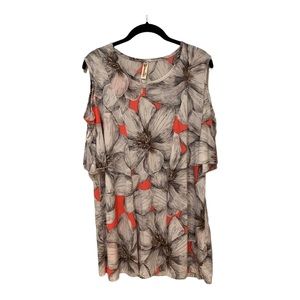 Shoreline White & Orange Floral Cold Shoulder Tunic Top Sz 1X